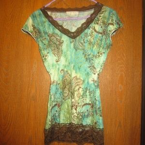 Teal, Green, and Brown Paisley Top